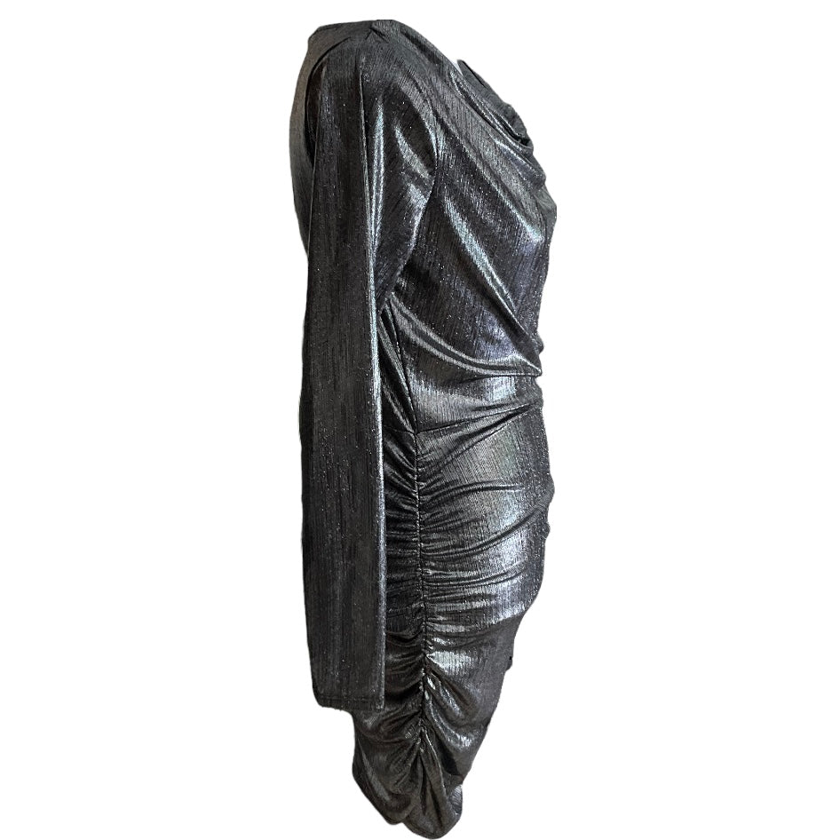 4th & Reckless Drape Front Mini Dress Metallic Silver Size M NWT