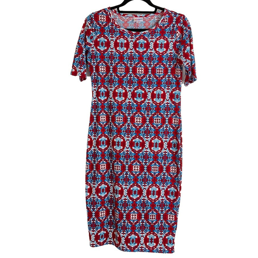 lularoe red dress Lularoe red dress with black stripes. Beautiful slight high-low, flowing sleeves