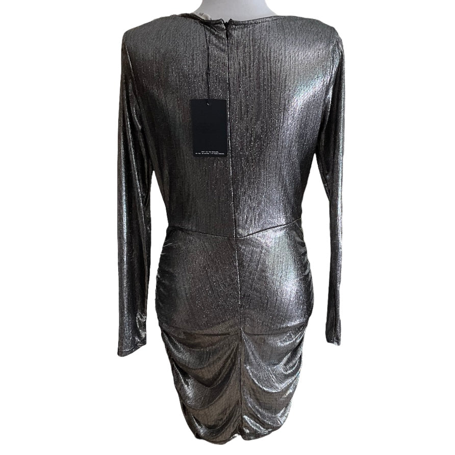 4th & Reckless Drape Front Mini Dress Metallic Silver Size M NWT