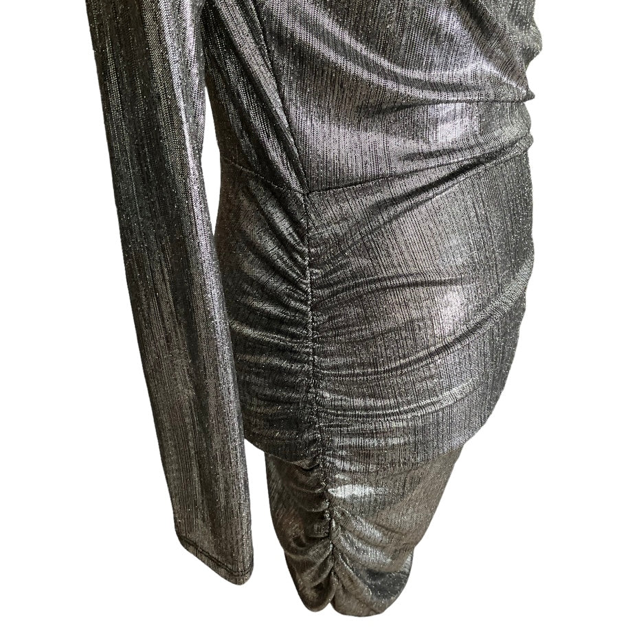 4th & Reckless Drape Front Mini Dress Metallic Silver Size M NWT