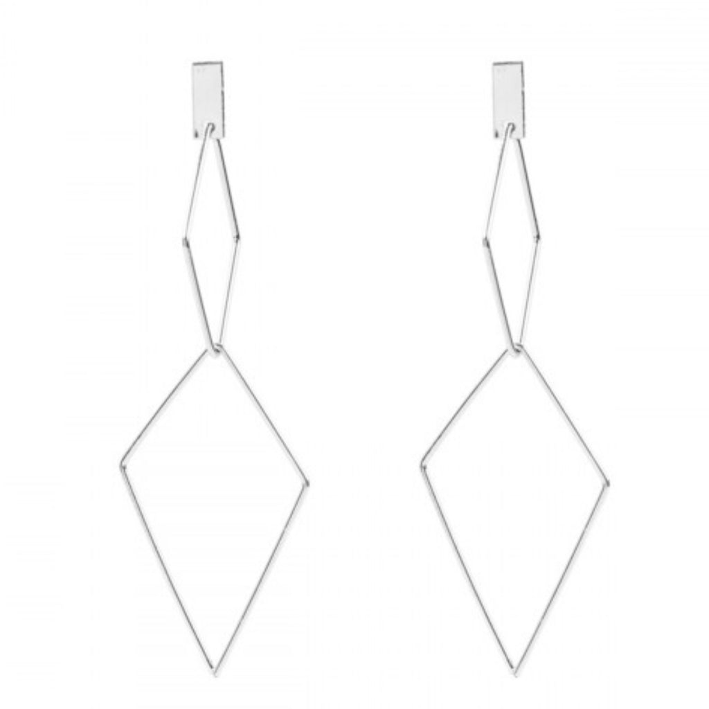 Riah Silver Diamond Shape & Gold Diamond Shape Dangle Earrings 2 pairs