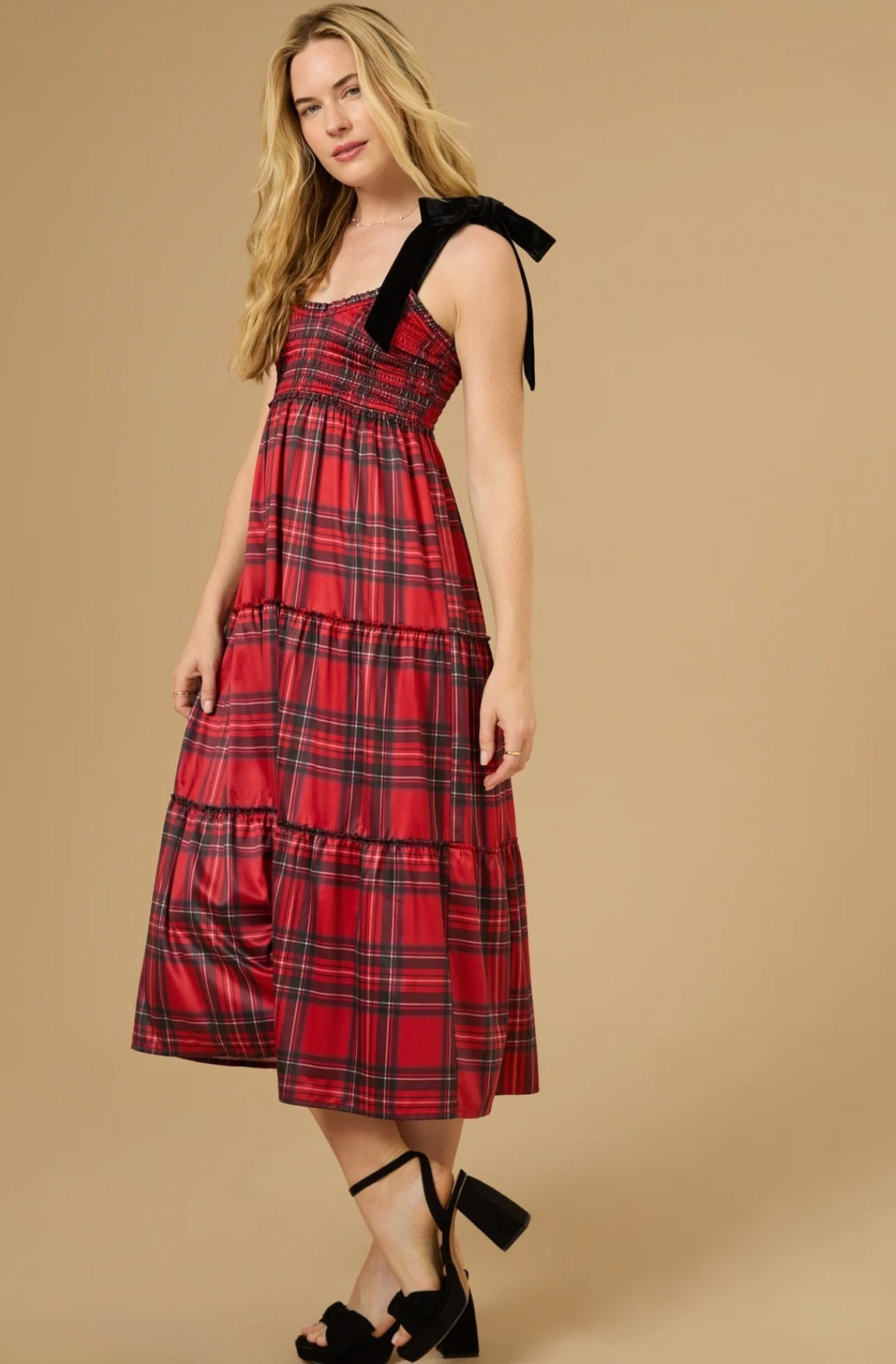 Altar’d State Samantha Tiered Plaid Midi Dress