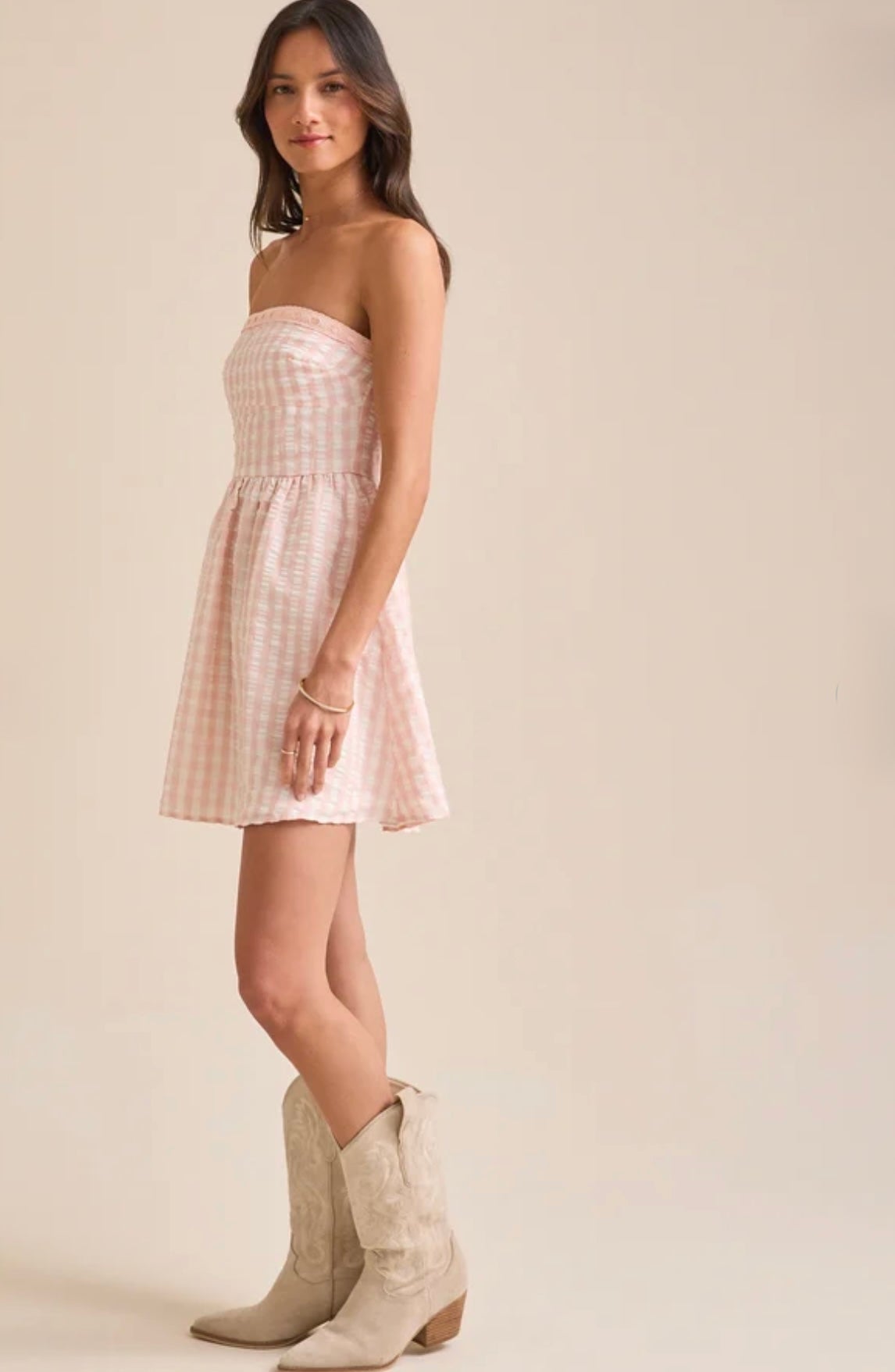 Altar’d State Britt Gingham Strapless Mini Dress NWT