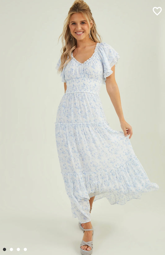Altar’d State Catherina Maxi Dress NWT Ivory-Blue