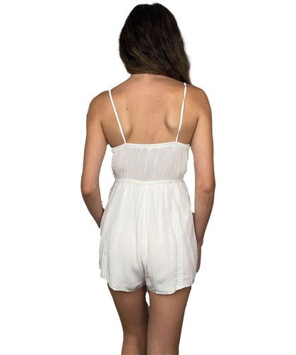 Lace Trim White Spaghetti Strap Romper