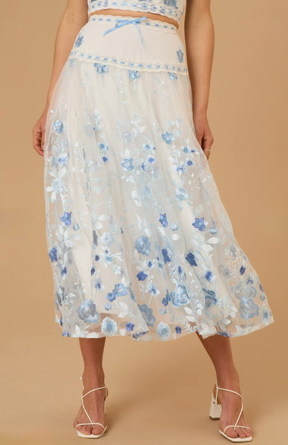 Altar’d State Braxlin Embroidered Midi Skirt NWT