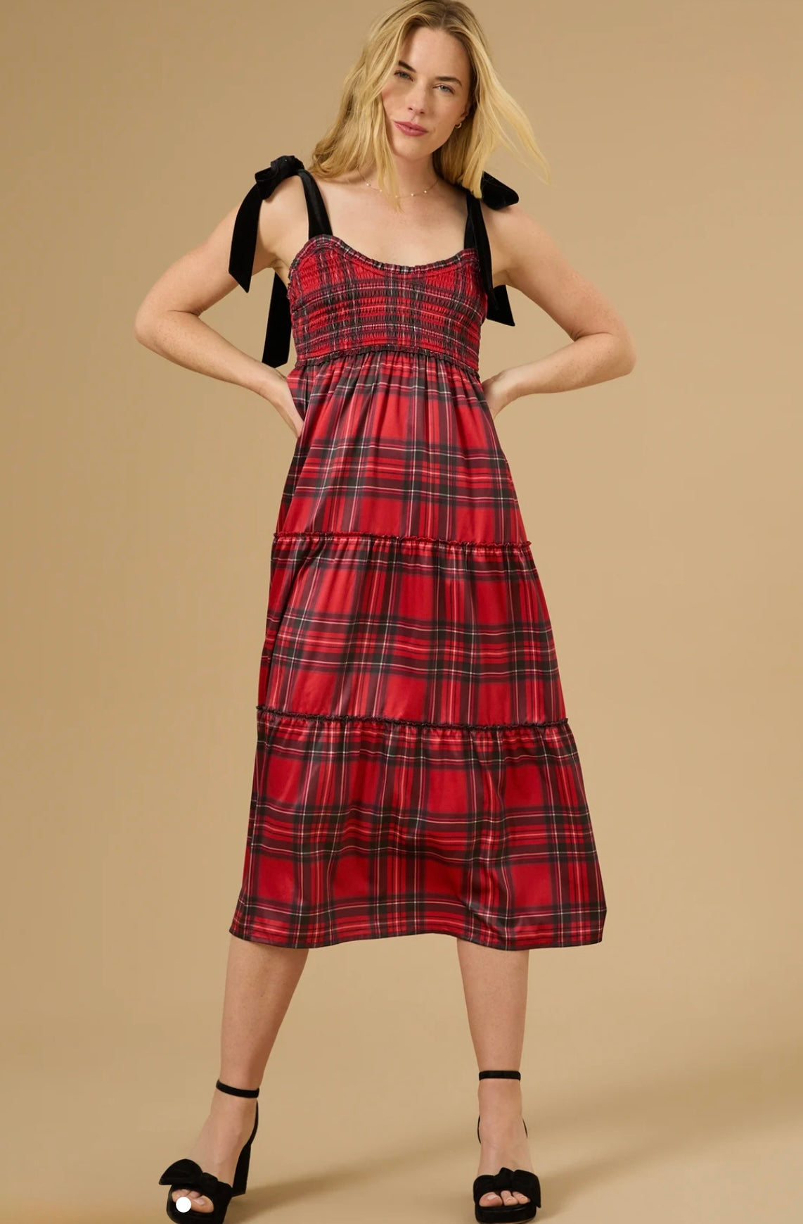 Altar’d State Samantha Tiered Plaid Midi Dress