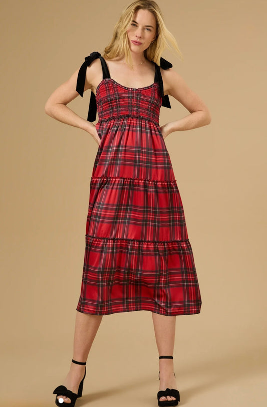 Altar’d State Samantha Tiered Plaid Midi Dress