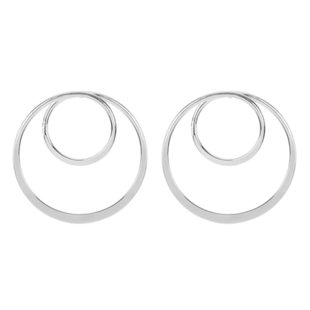 Riah Fashion Double Hoop Earrings Silver & Rose Gold 2 pairs
