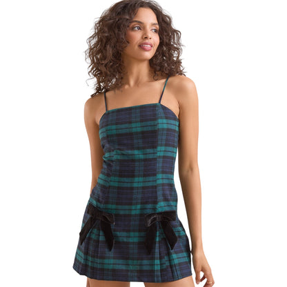Altar’d State Gianna Plaid Mini Bow Dress NWT