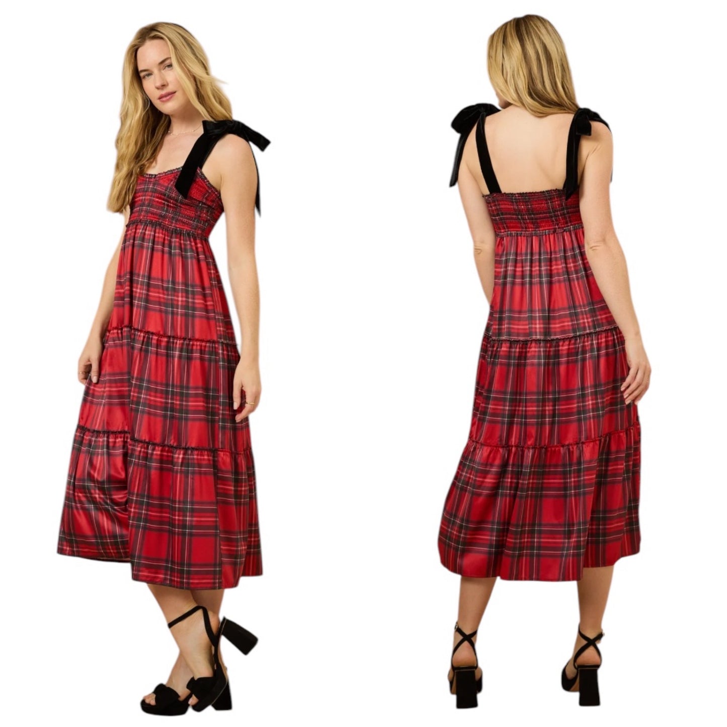 Altar’d State Samantha Tiered Plaid Midi Dress