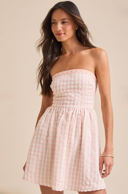 Altar’d State Britt Gingham Strapless Mini Dress NWT