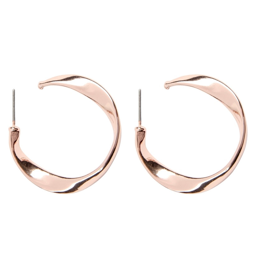 Riah Twisted Rose Gold  & Silver Hoop Earrings 2 sets.