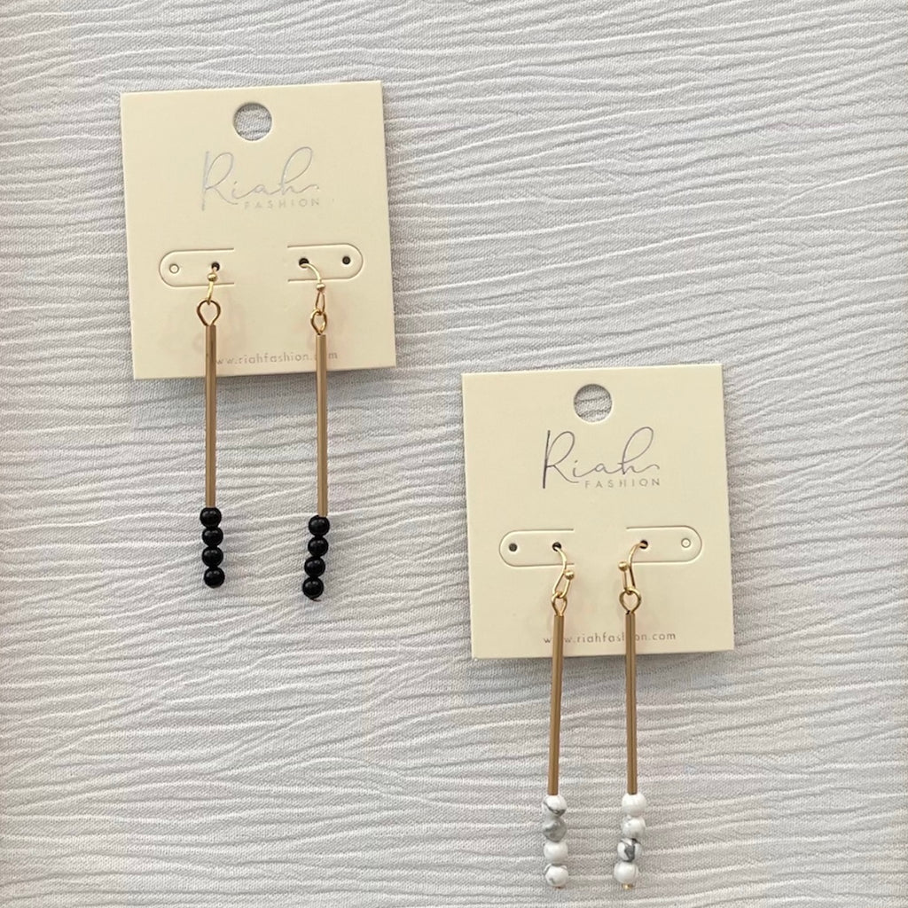 Riah White/Opal & Black Bead Hook Dangle Earrings 2 sets