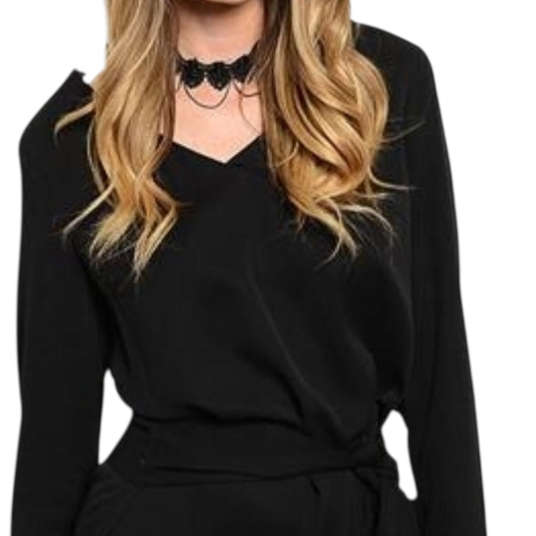 E.SSUE Black V Neck Long Sleeve Mini Dress
