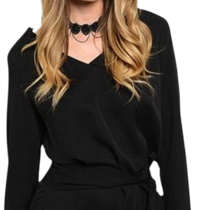 E.SSUE Black V Neck Long Sleeve Mini Dress