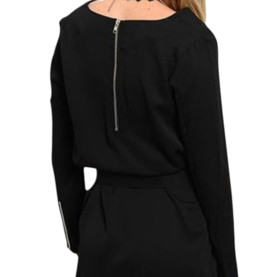 E.SSUE Black V Neck Long Sleeve Mini Dress
