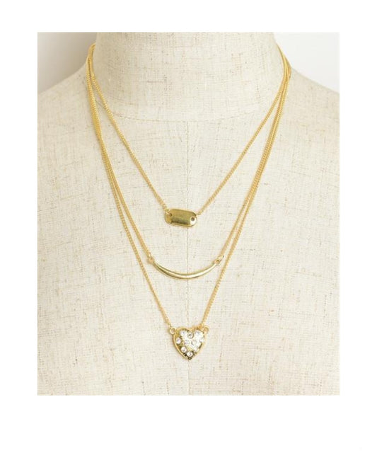 Gold Heart Shape Multi Stone Chain Necklace