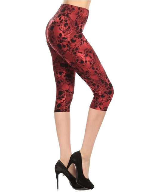 Red & Black Skulls Capri Leggings