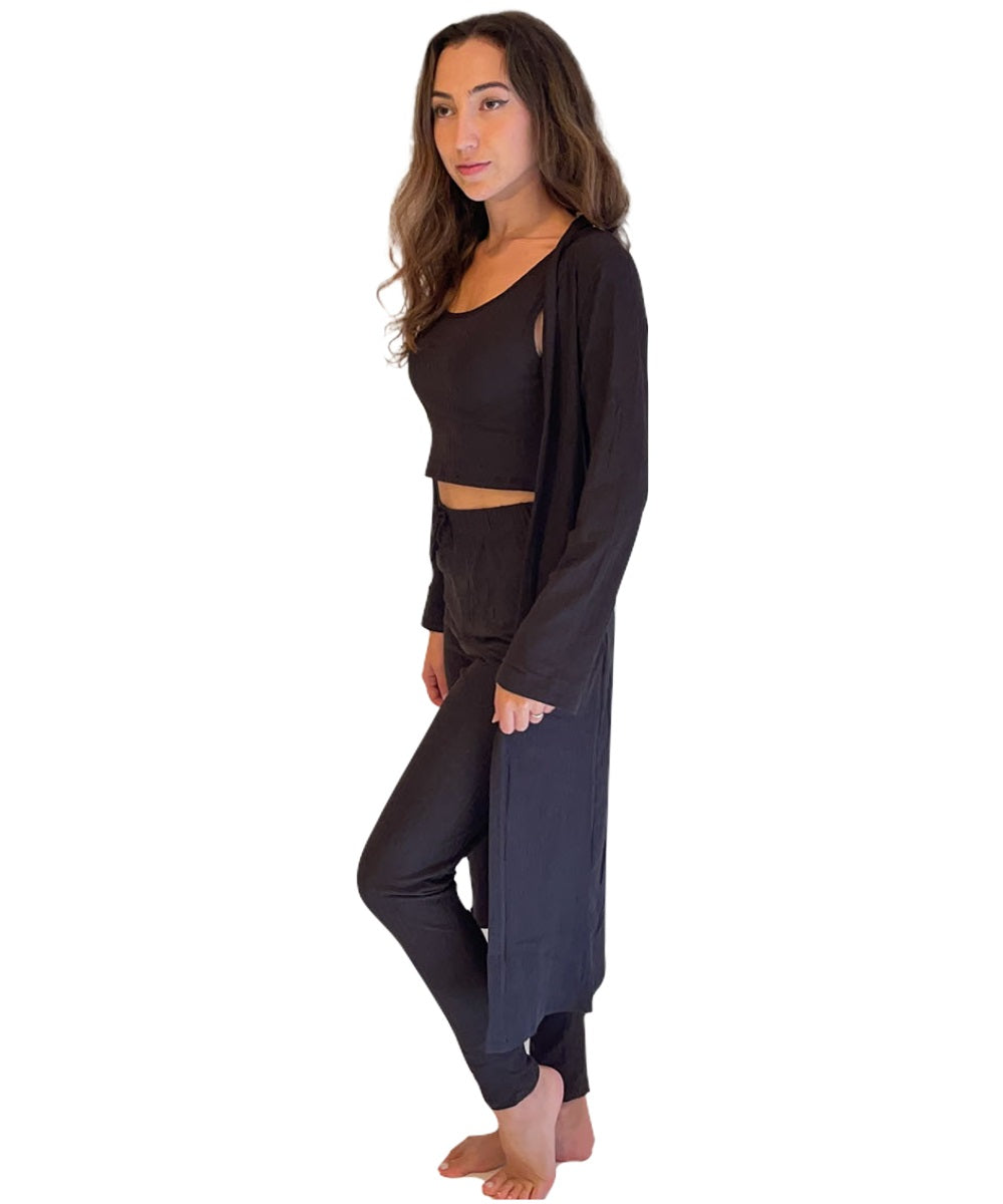 Black 3 Piece Cardigan, Top and Legging Set