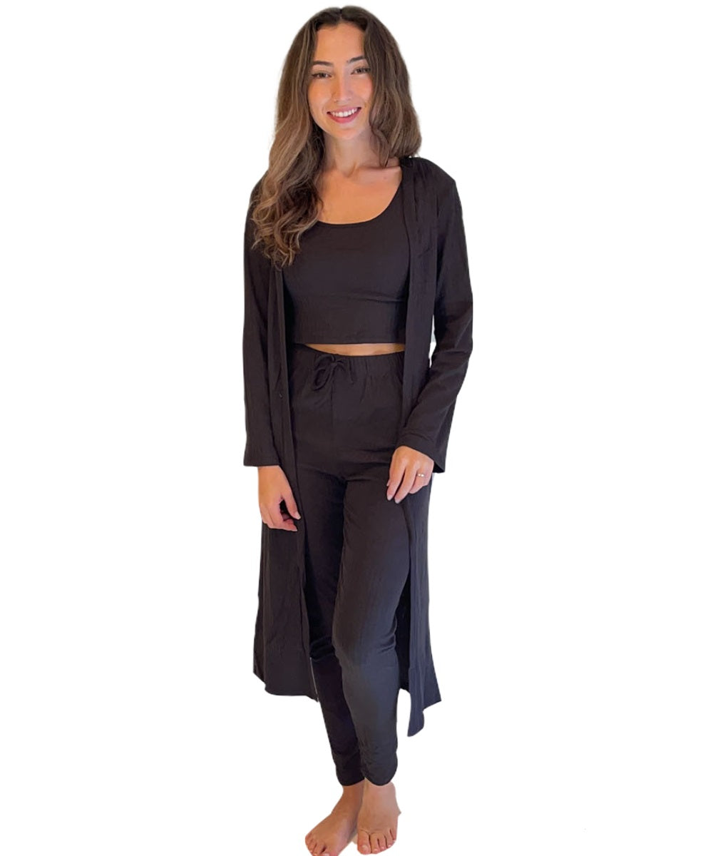 Black 3 Piece Cardigan, Top and Legging Set
