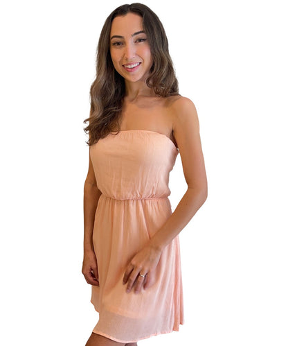 Strapless Peach Gauze Dress - Our Sunshine Boutique