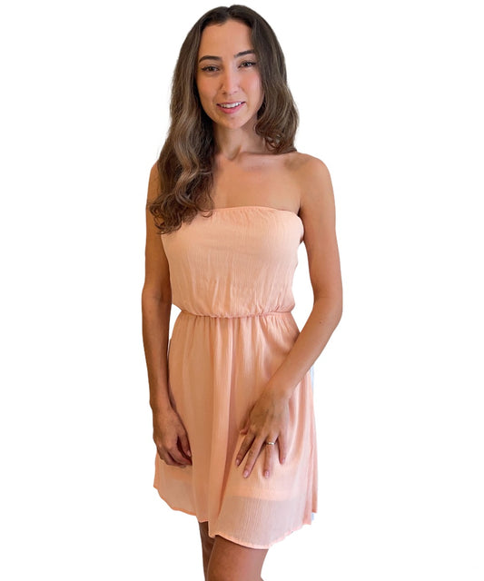 Strapless Peach Gauze Dress - Our Sunshine Boutique