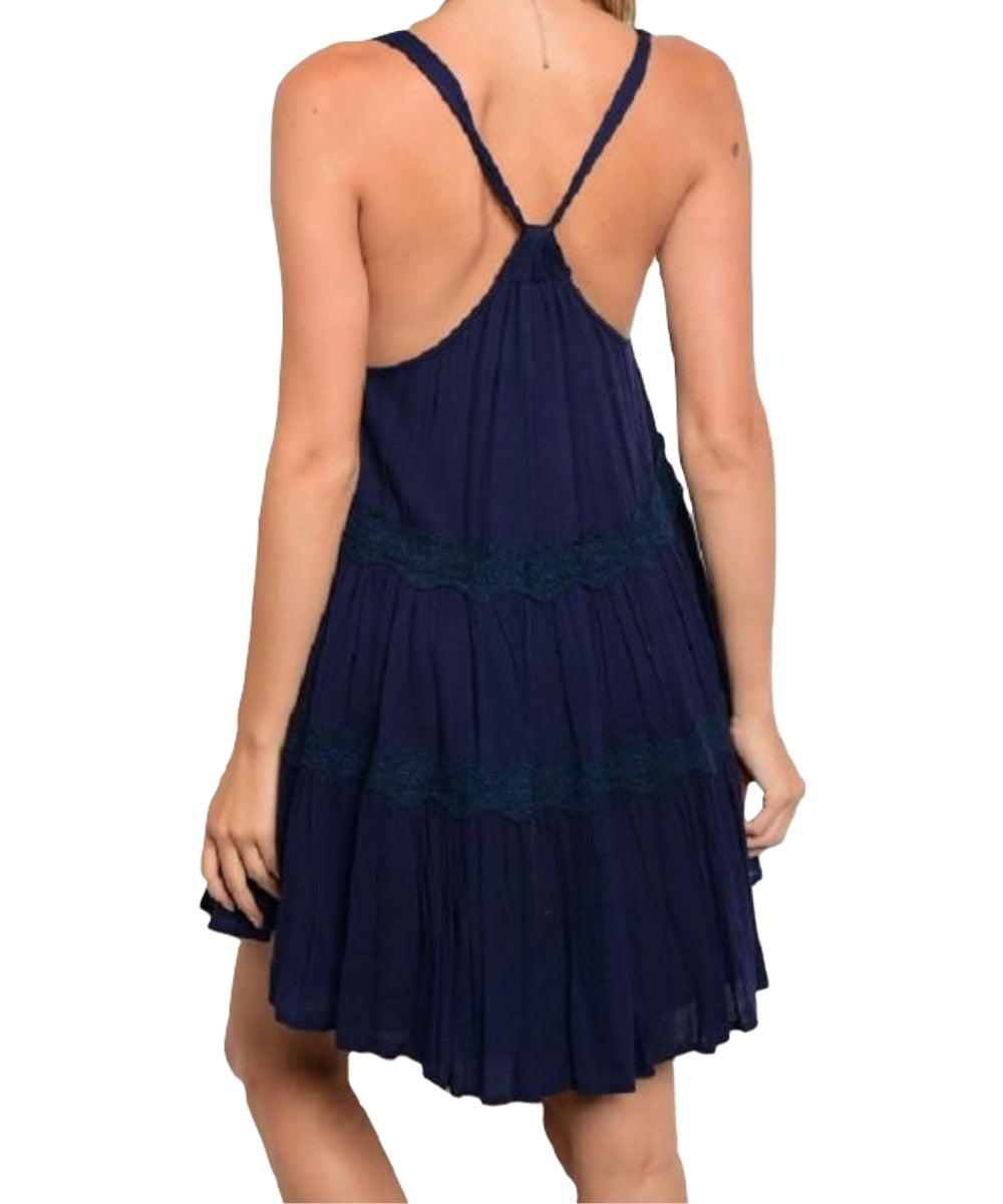 Navy Gauze Crochet Dress