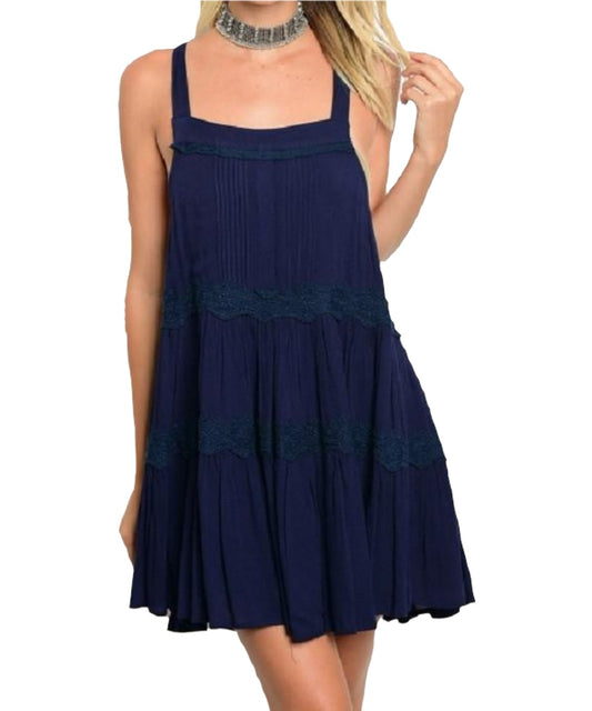 Navy Gauze Crochet Dress