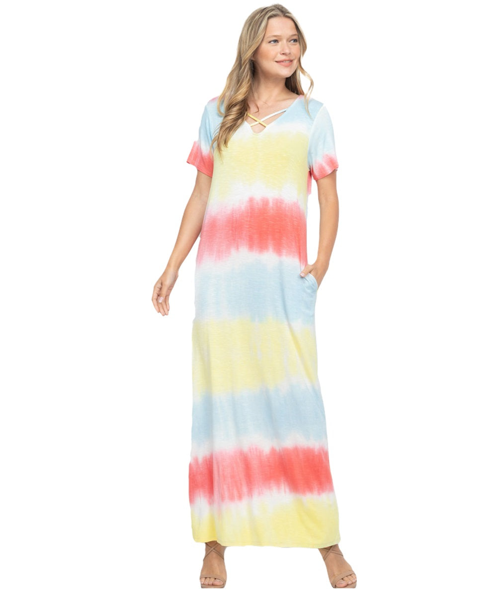 Coral Tie Dye Maxi Dress