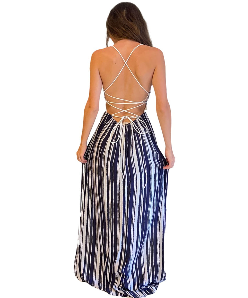 Navy/White Stripe Spaghetti Strap Dress - Our Sunshine Boutique