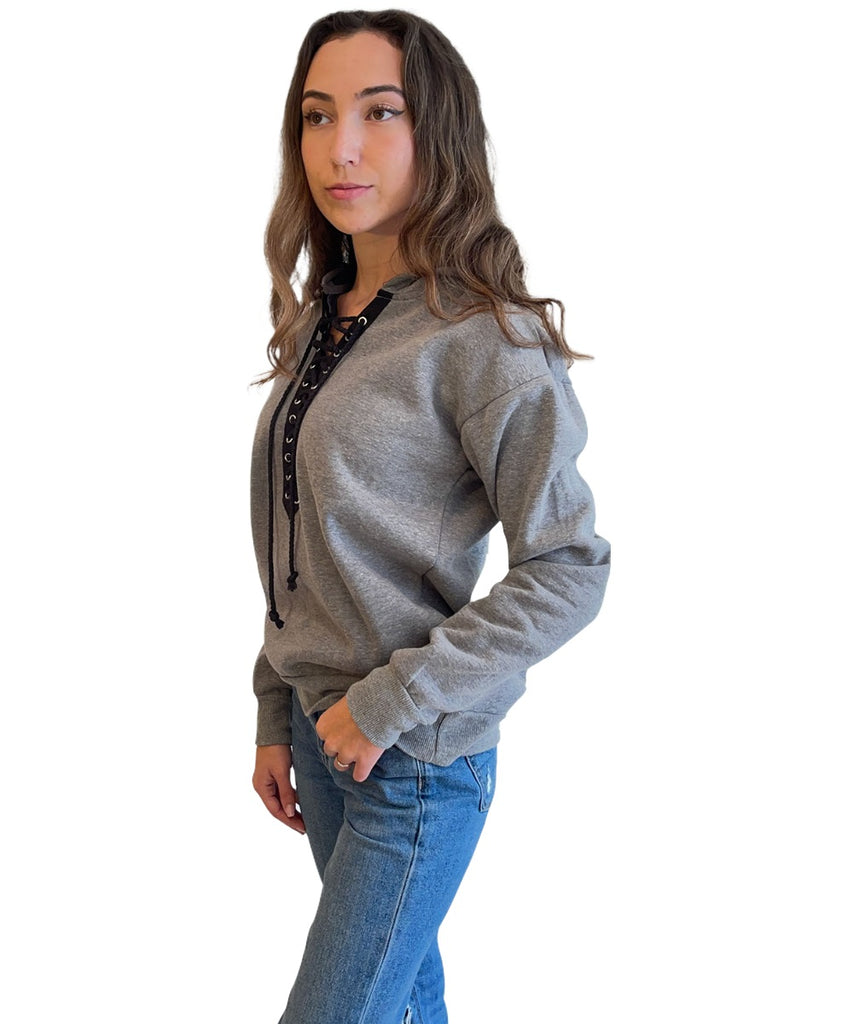 Heather Grey Lace-Up Pullover Hoodie
