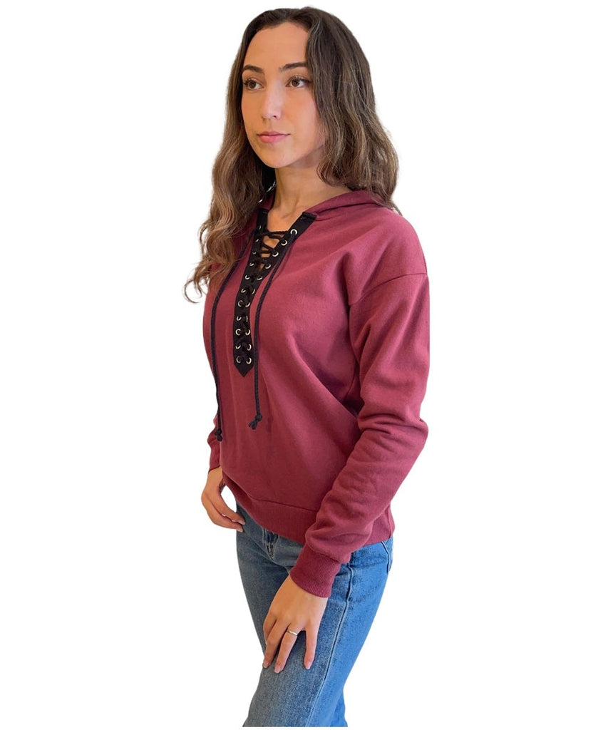 Mauve Lace-Up Pullover Hoodie