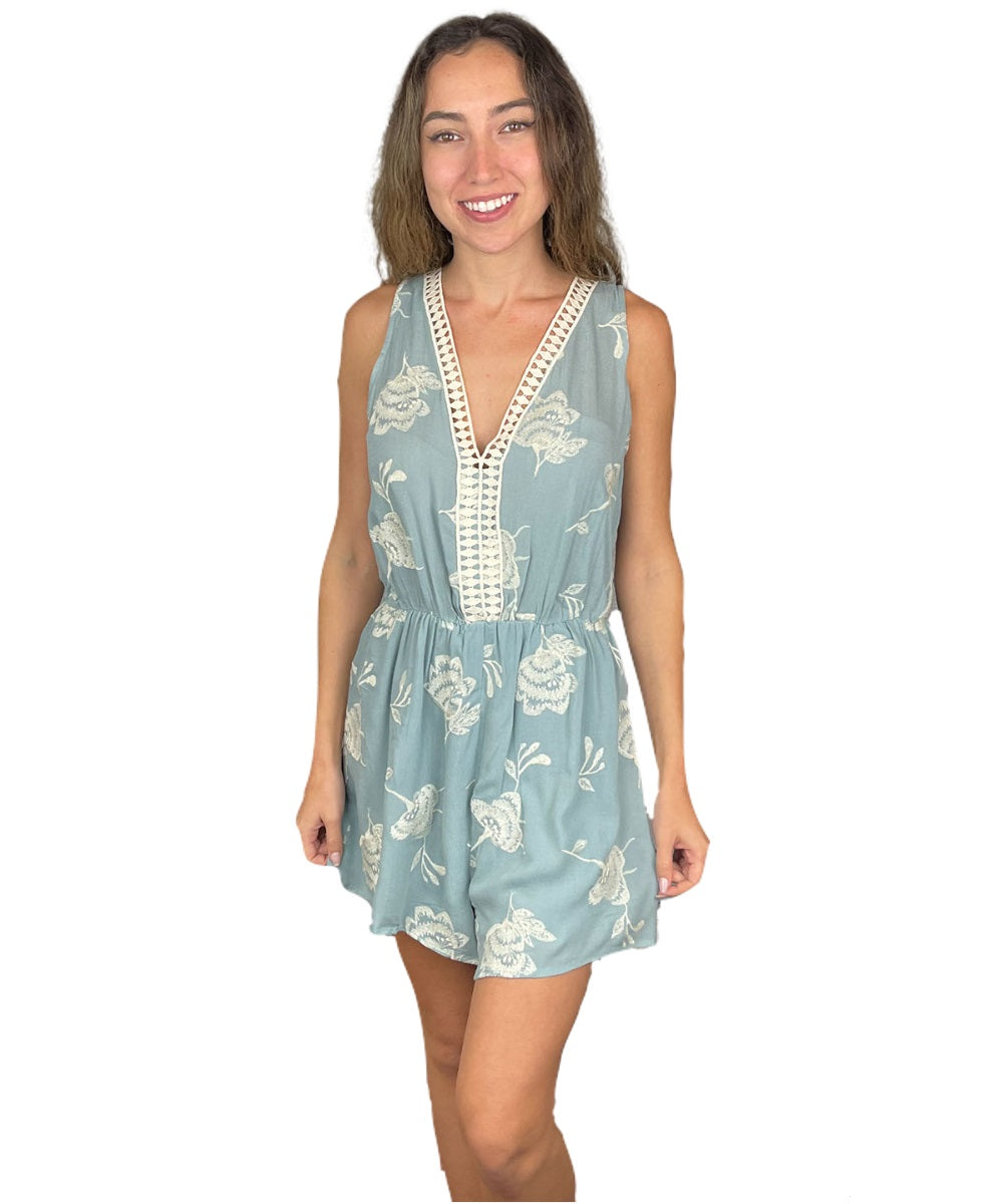 Lush Slate Embroidered Romper