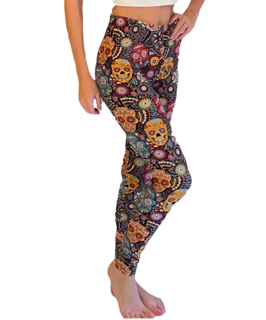 New Mix Buttery Soft Multi Colored Sugar Skull Leggings-one Size 0