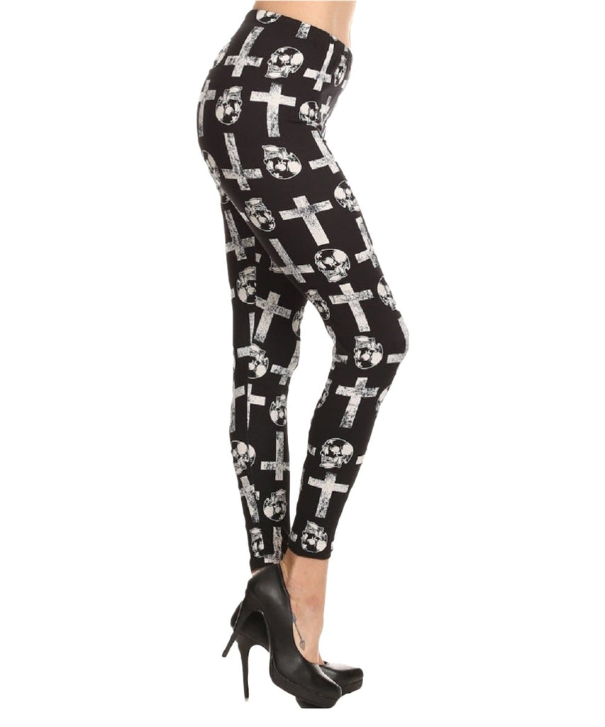 J'adore white designer legging with black skulls - black and white  gifts unique special b&w style