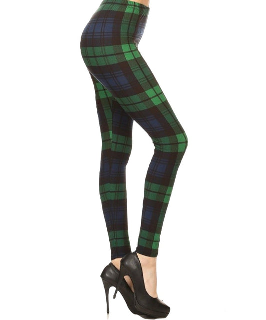 Green & Navy Plaid Leggings