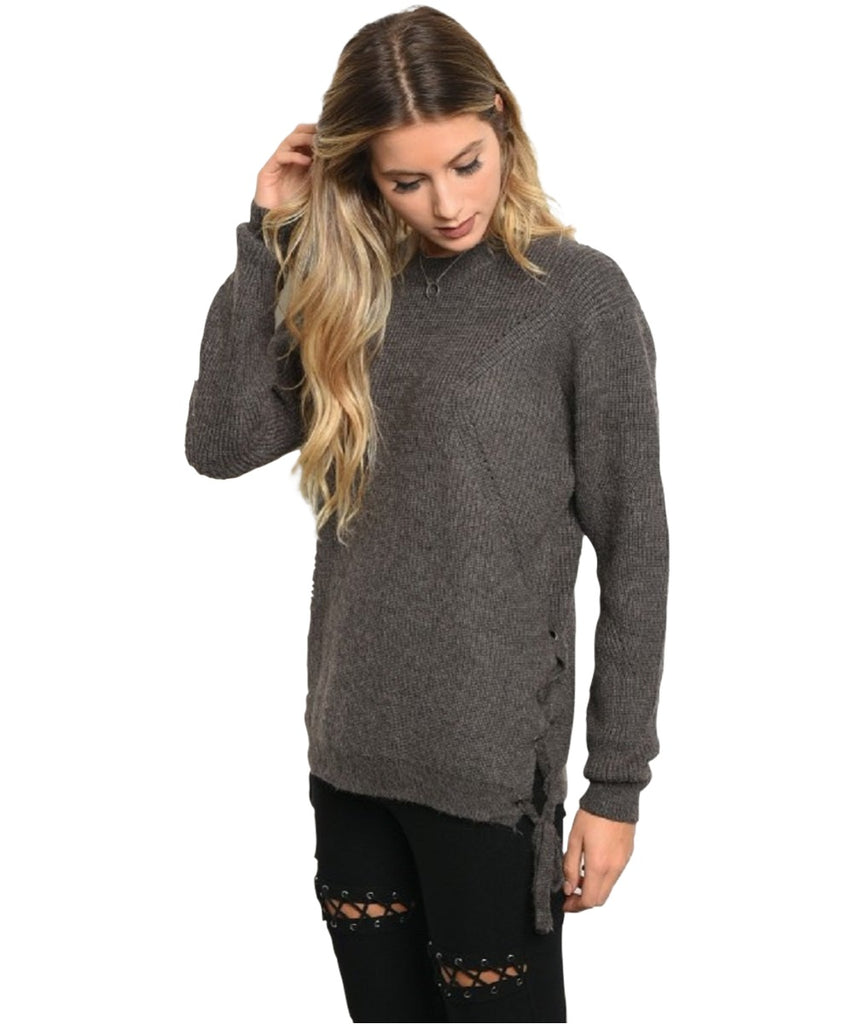 Charcoal Side Lace Up Sweater