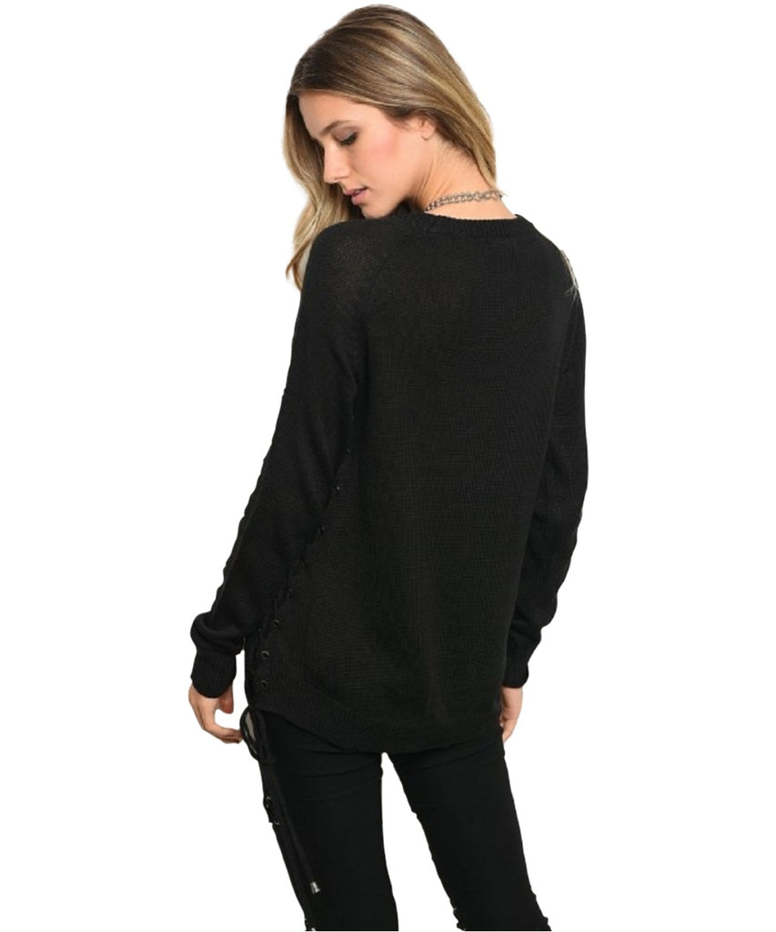 Black Side Lace Up Sweater