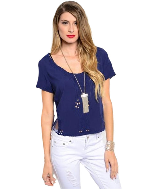 Navy Scoop Neck Top