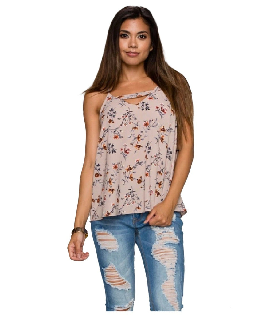 Taupe Floral Print Top