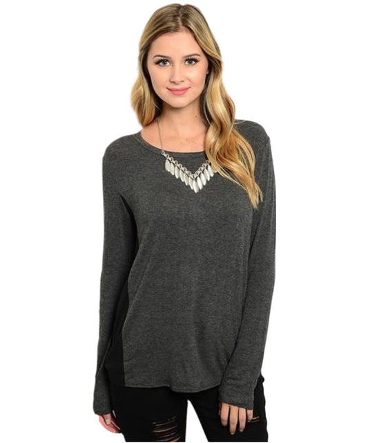 Charcoal Long Sleeve Knit Top