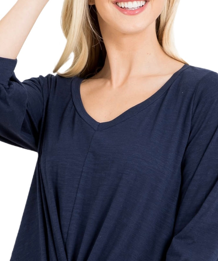 Navy Wrap Style Top with Bubble Sleeves - Our Sunshine Boutique