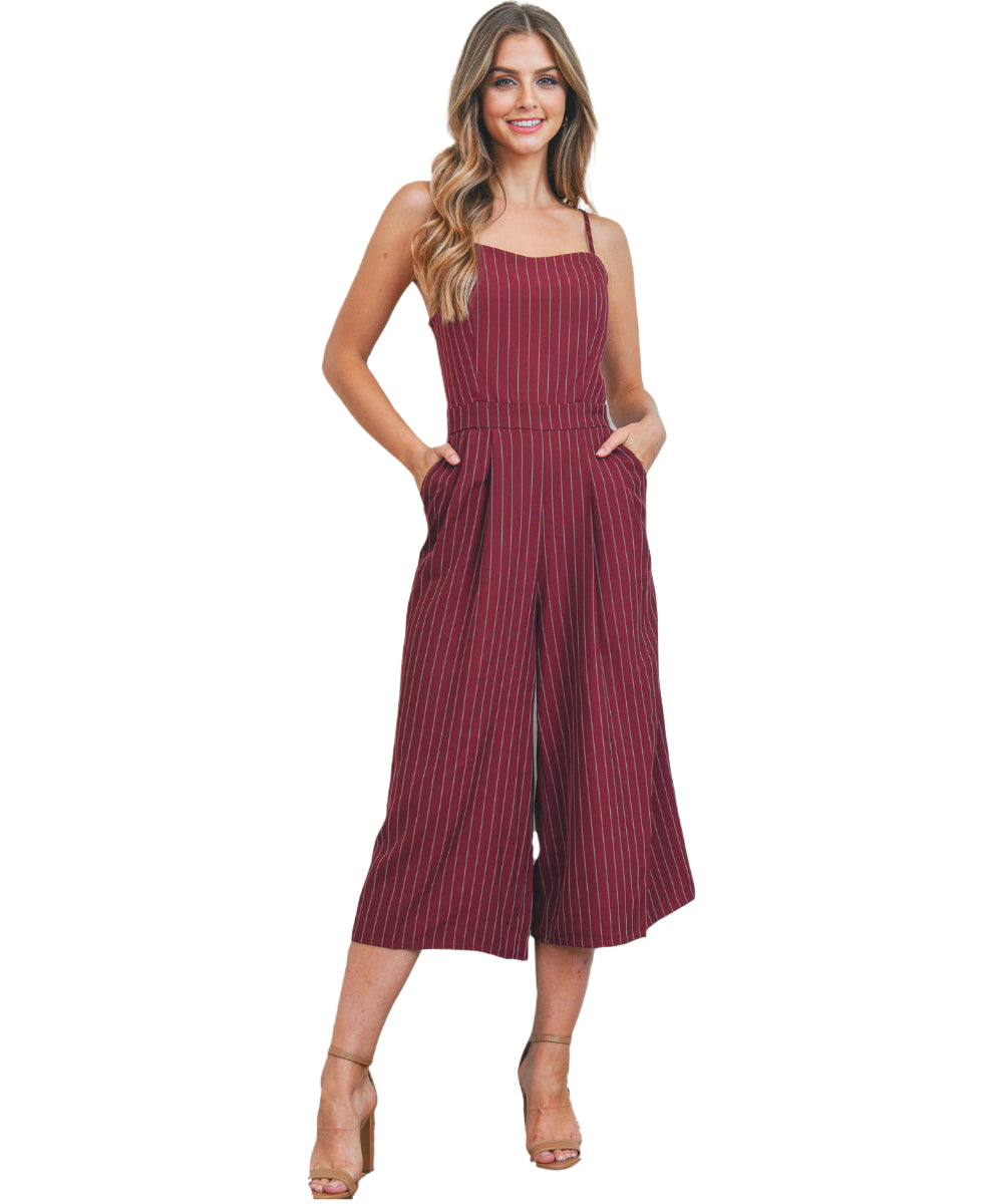 Burgundy Pinstripe Jumpsuit - Our Sunshine Boutique