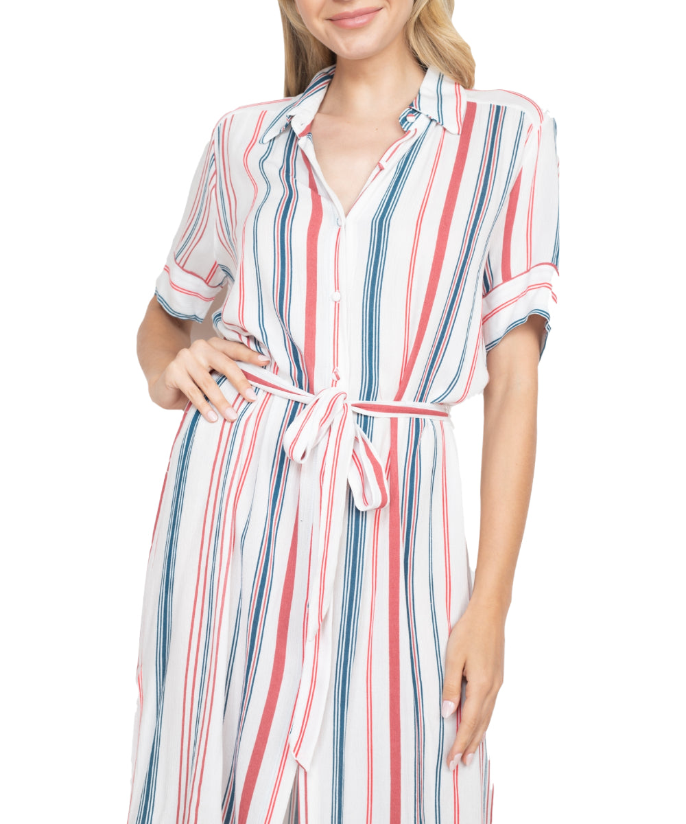 Ivory & Coral Stripe Shirt Dress - Our Sunshine Boutique