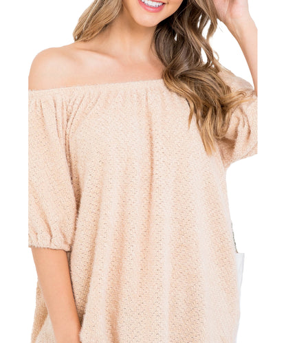 Off the Shoulder Soft Bubble Sleeve Sweater - Our Sunshine Boutique