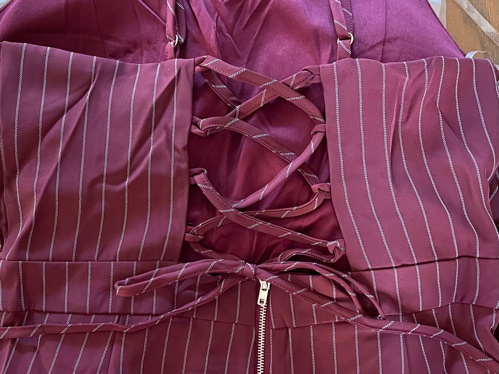Burgundy Pinstripe Jumpsuit - Our Sunshine Boutique