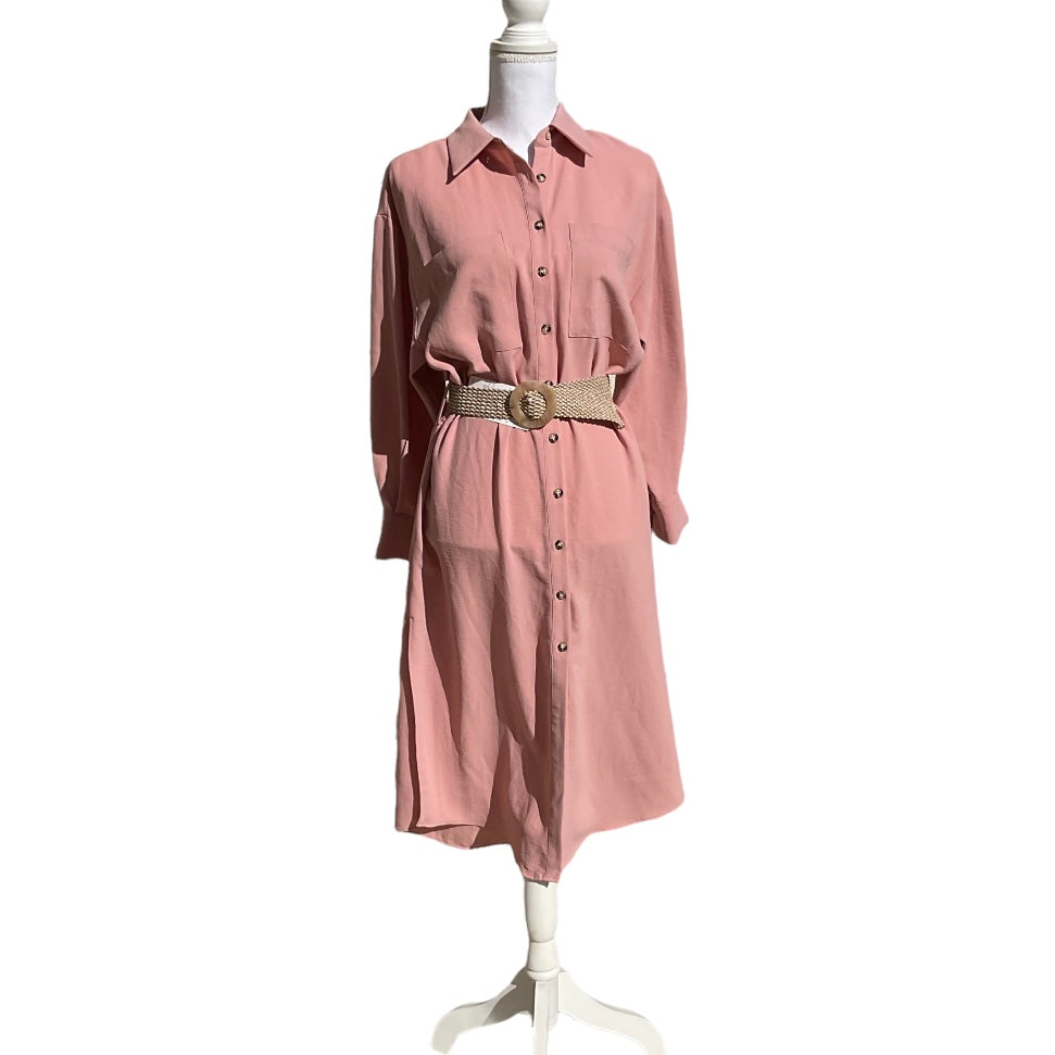 Zara pink belted outlet dress