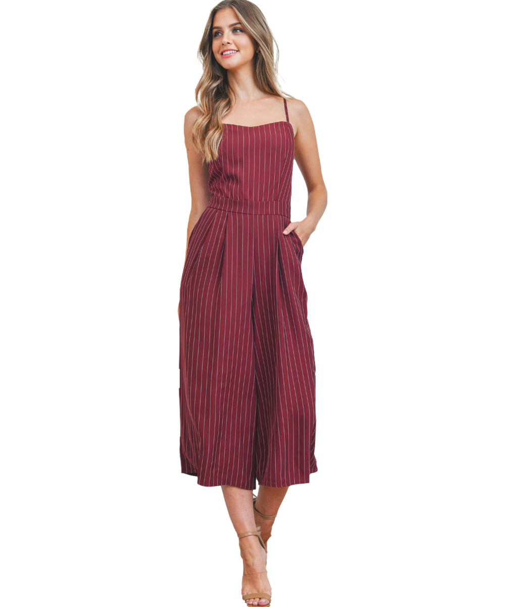 Burgundy Pinstripe Jumpsuit - Our Sunshine Boutique
