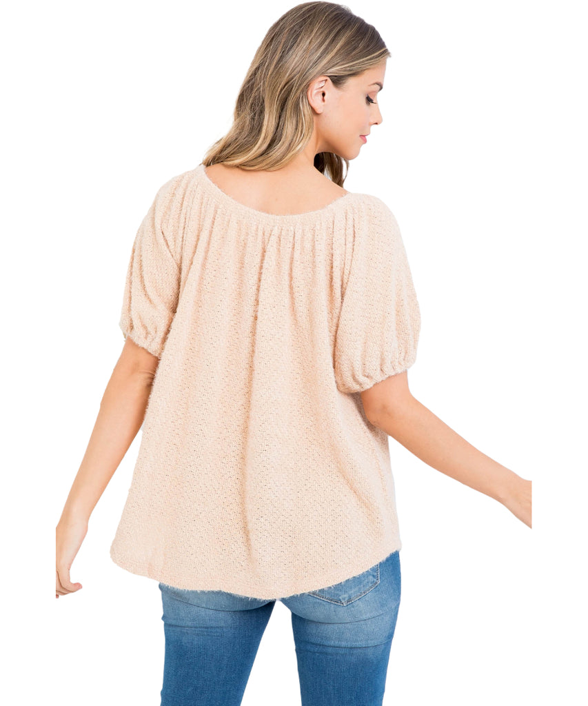 Off the Shoulder Soft Bubble Sleeve Sweater - Our Sunshine Boutique